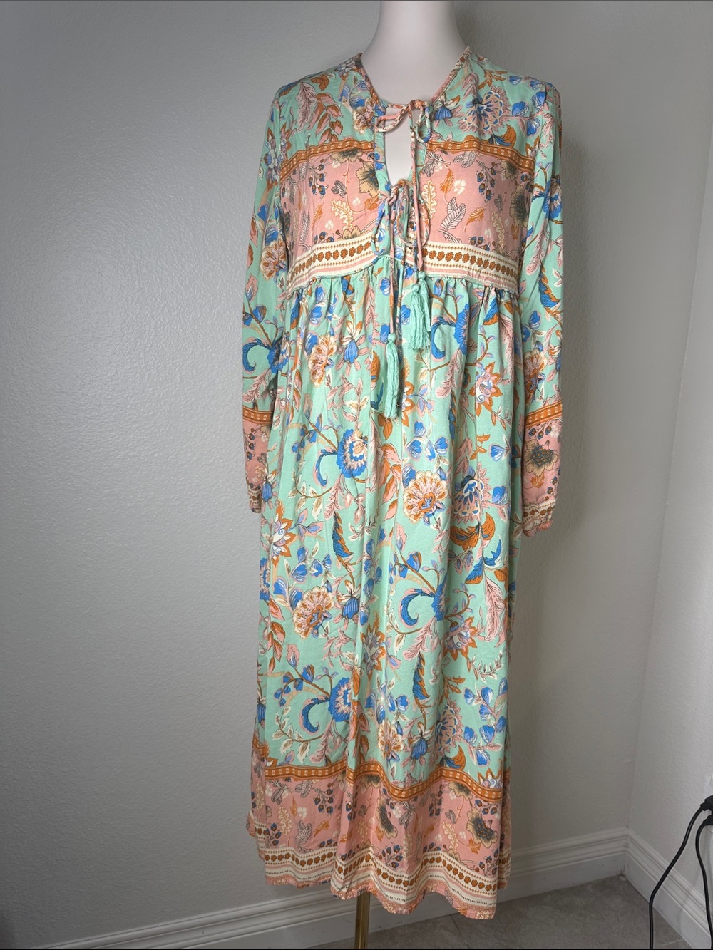 Boho Floral Maxi Dress in Mint & Peach